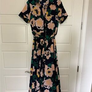 Banana Republic Navy Maxi Dress with Pink and Green Floral Print
